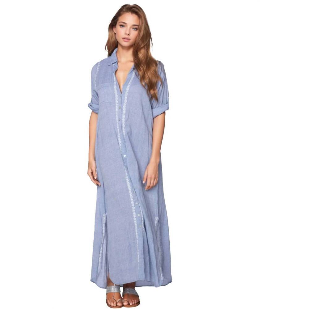 NEW SUBTLE LUXURY boyfriend chambray maxi dress in light blue